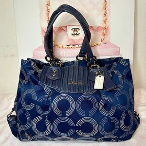 Coach Ashley Dotted Op Art Carryall Purse Bag Navy Blue Divider No. H1282-F20066